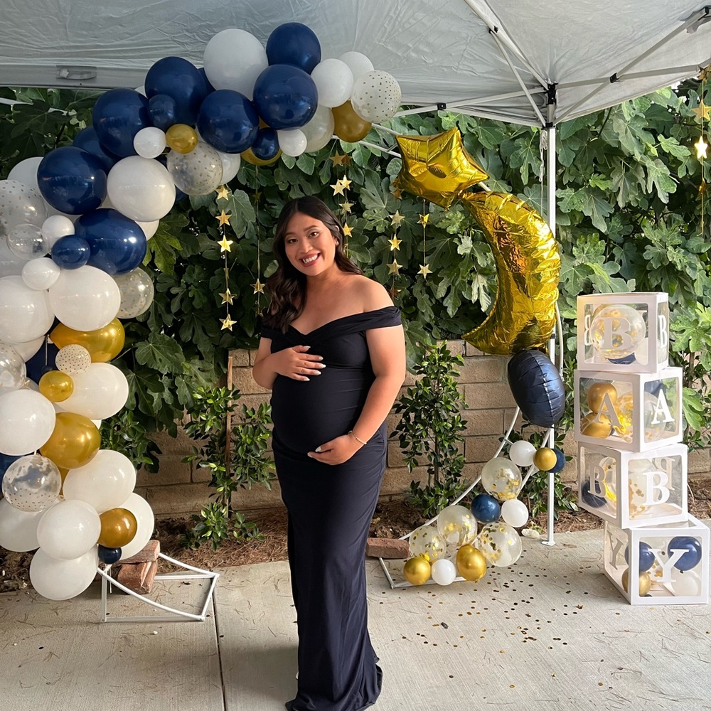 Navy Blue Off the Shoulder Maternity Dress